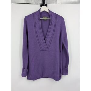 Eddie Bauer L Purple 100% Merino Wool Cable Shawl Collar Sweater Cold Weather